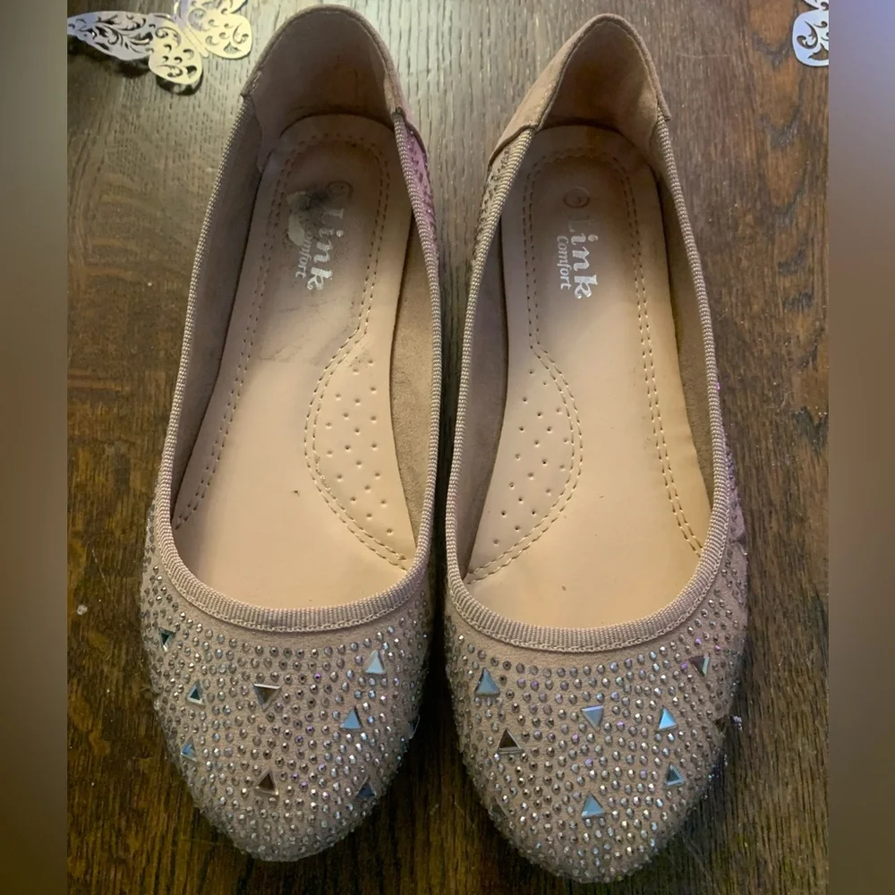 Link Comfort Girls' Embellished Ballet Flats - Blush